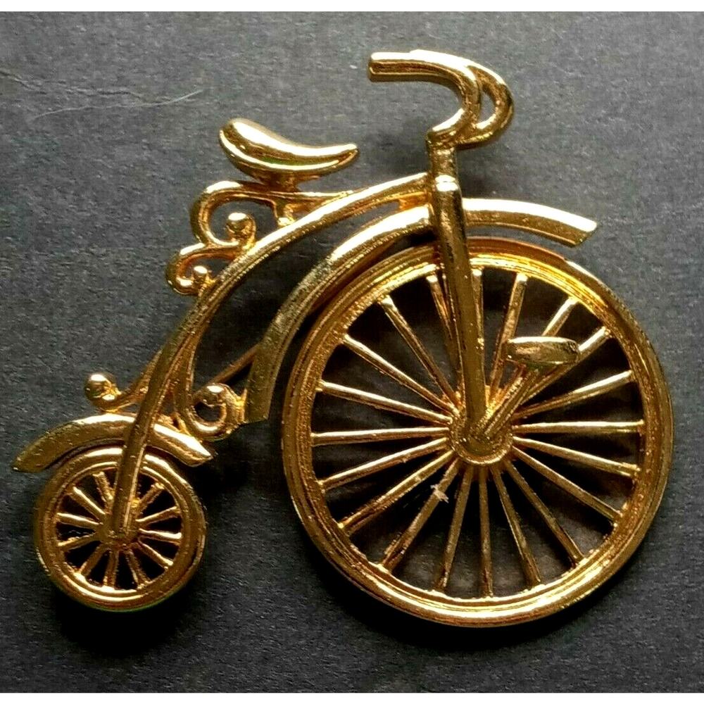 High Wheel Bicycle Brooch Bike Bikercore Gold Tone Nostalgic Quirky Gift VTG